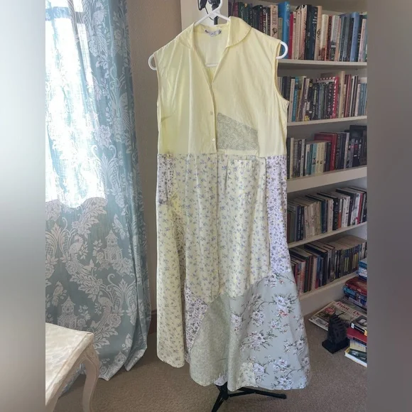 Handmade yellow and green patchwork Cottagecore cotton dress - Picture 10 of 12